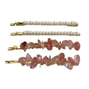 Pink Gemstone Hair Bobby Pins 4pc Pearl Style Hair Accessories Brand New